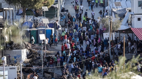 Uprchlický tábor Moria na ostrově Lesbos. 